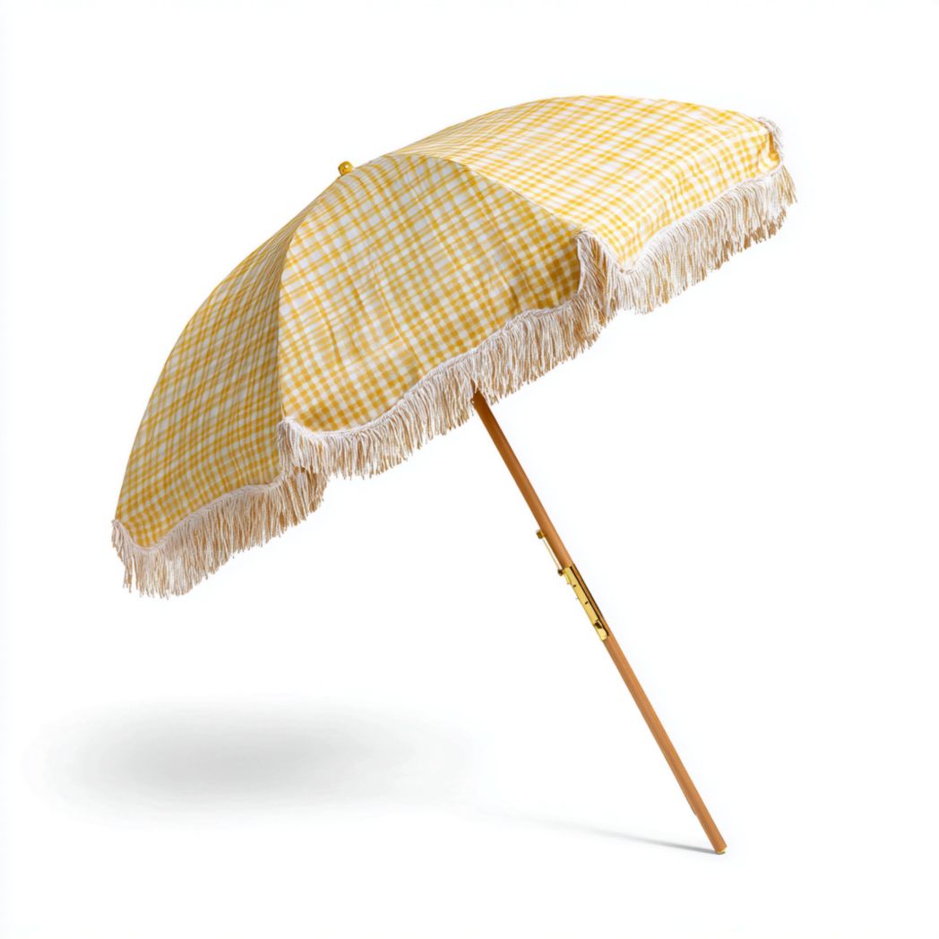 Parasol plażowy w kratę z drewna i materiału na lato - 100 x 100 x 250